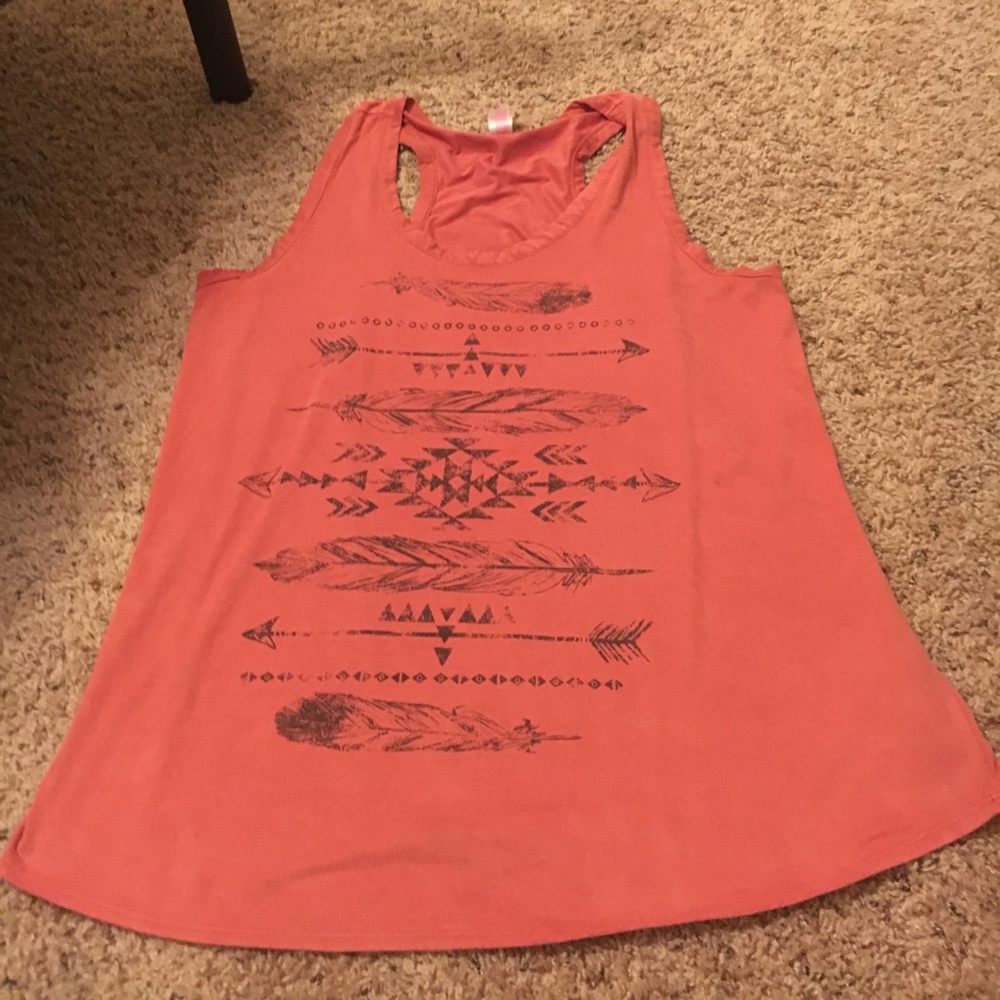 Coral, suede tank top, with arrows